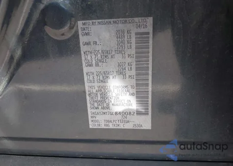 2016 Nissan Rogue S z USA, uszkodzony, nr VIN 5N1AT2MT7GC840082